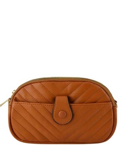 Chevron Quilted Multi Compartment Crossbody Bag LM746V TAN